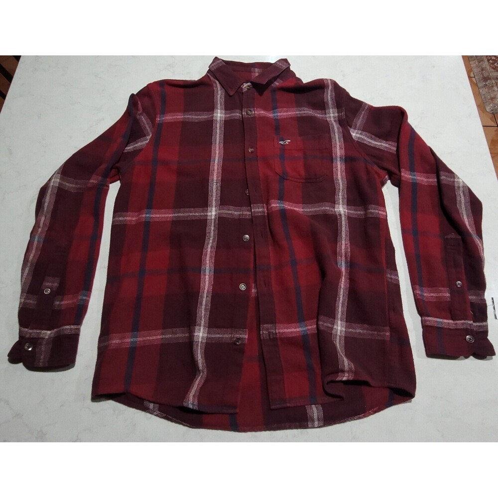 Hollister Flannel Plaid Checkered Shirt Mens Large Red Blue White NWOT - Picture 2 of 9